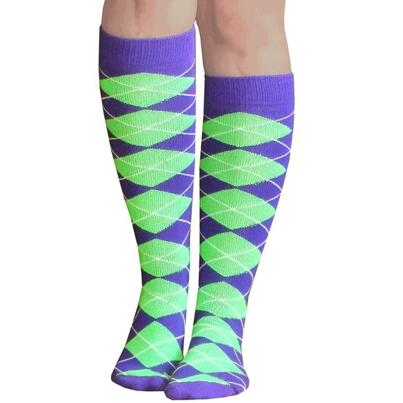 Purple/Neon Green Argyle Socks - Picture 1 of 2